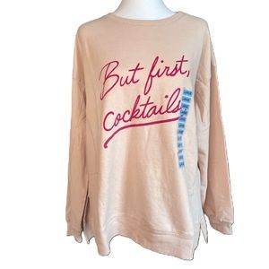 Wildfox Women’s Pink Cocktails Terry Pullover Crewneck Sweatshirt NWOT Large